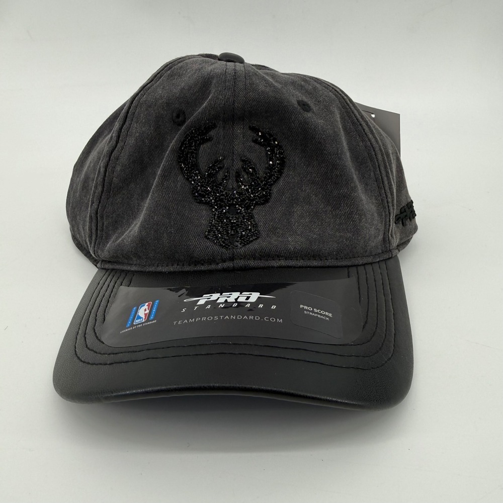 Pro Standard Milwaukee Bucks NBA Rhinestone Strapback Hat Washed Black